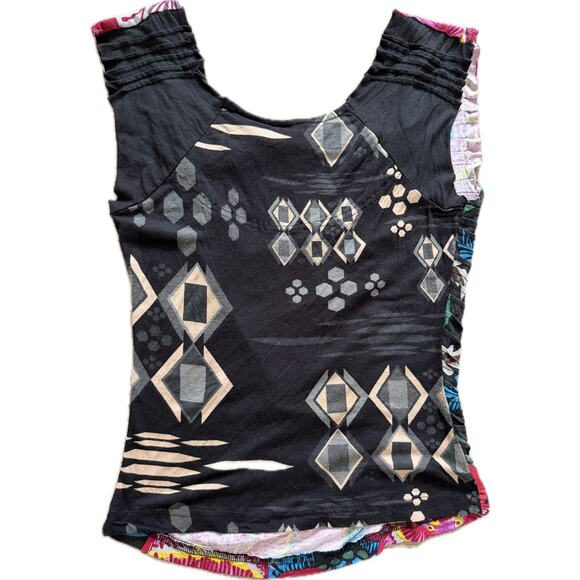 Desigual Tank Top Ruching Medium Boho Euro Funky Graphic Boho Flowers Sleeveless - Picture 4 of 4